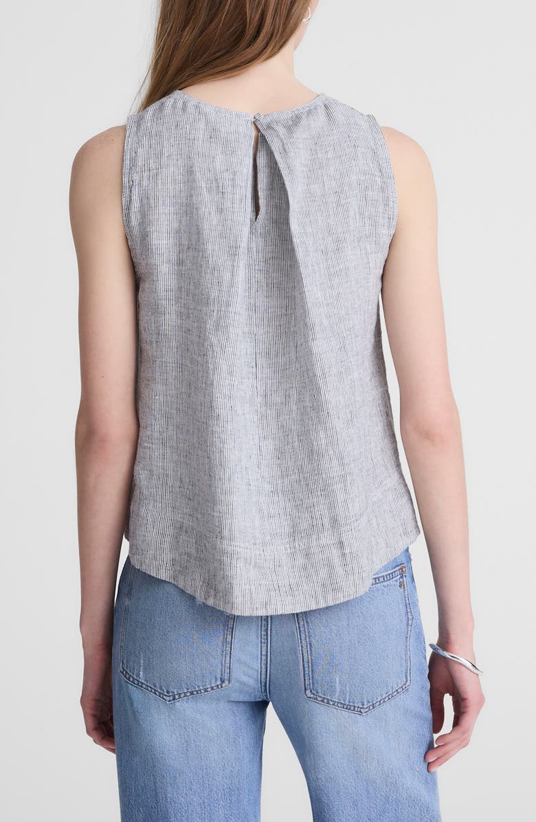 Madewell Pleated Linen Shell Top, Alternate, color, Black White Mini Stripe