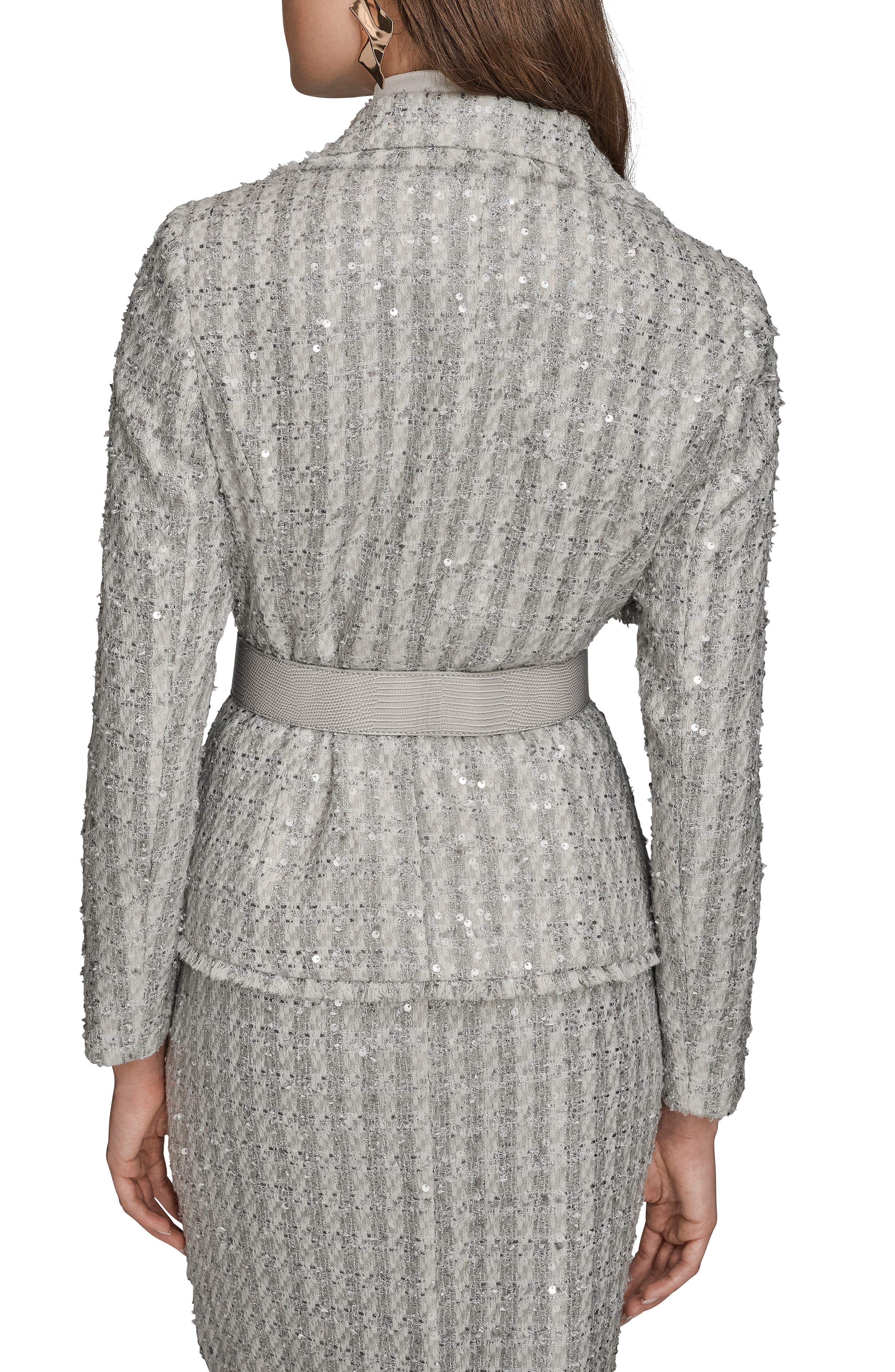 Wide Lapel Sequin Tweed Jacket - image 2
