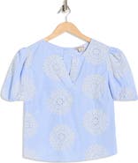 Nanette Lepore Embroidered Stripe Puff Sleeve Top