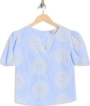 Nanette Lepore Embroidered Stripe Puff Sleeve Top