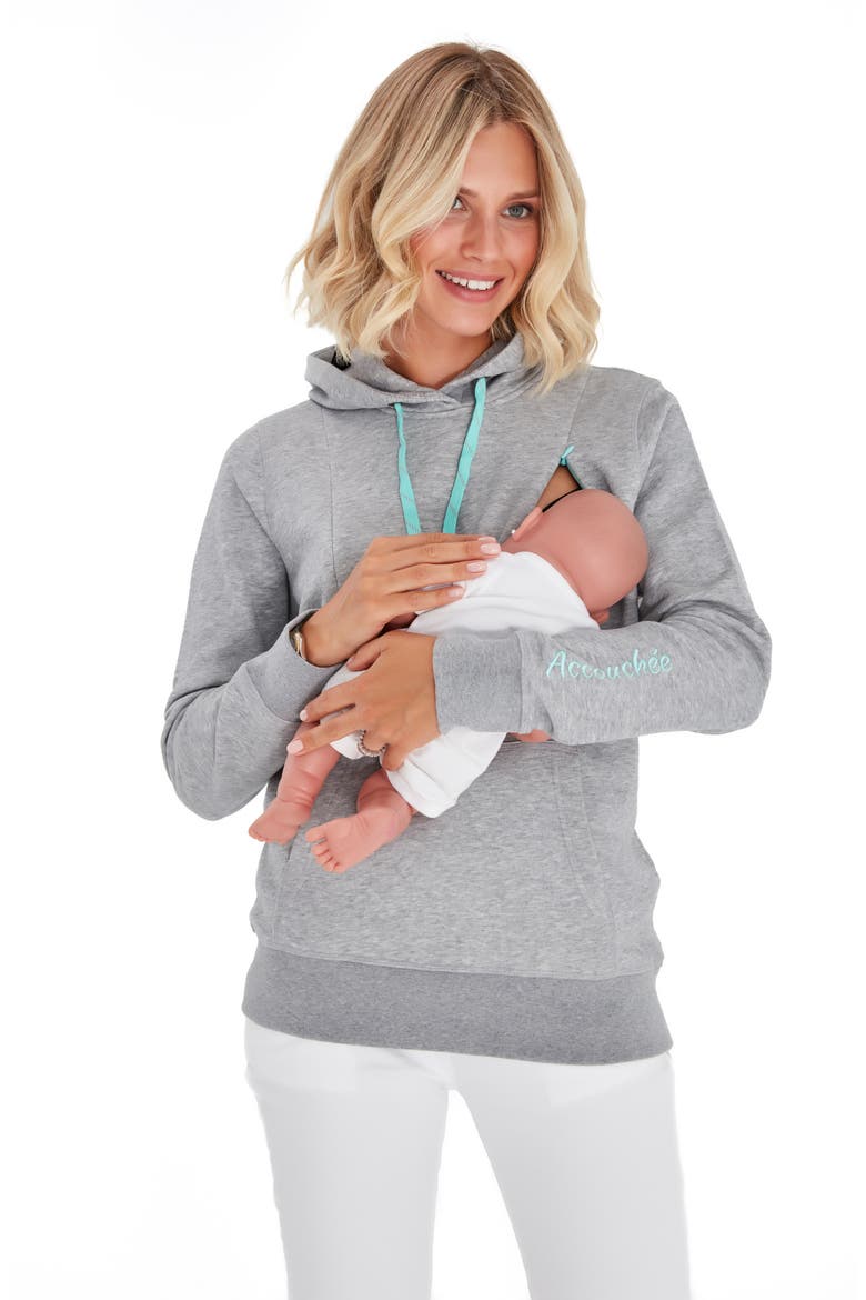 Iconic Maternity/Nursing Hoodie, Alternate, color, GRAY