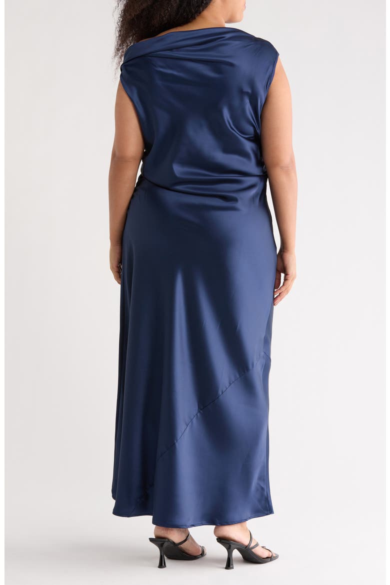 One-Shoulder Satin Maxi Dress, Alternate, color, NAVY