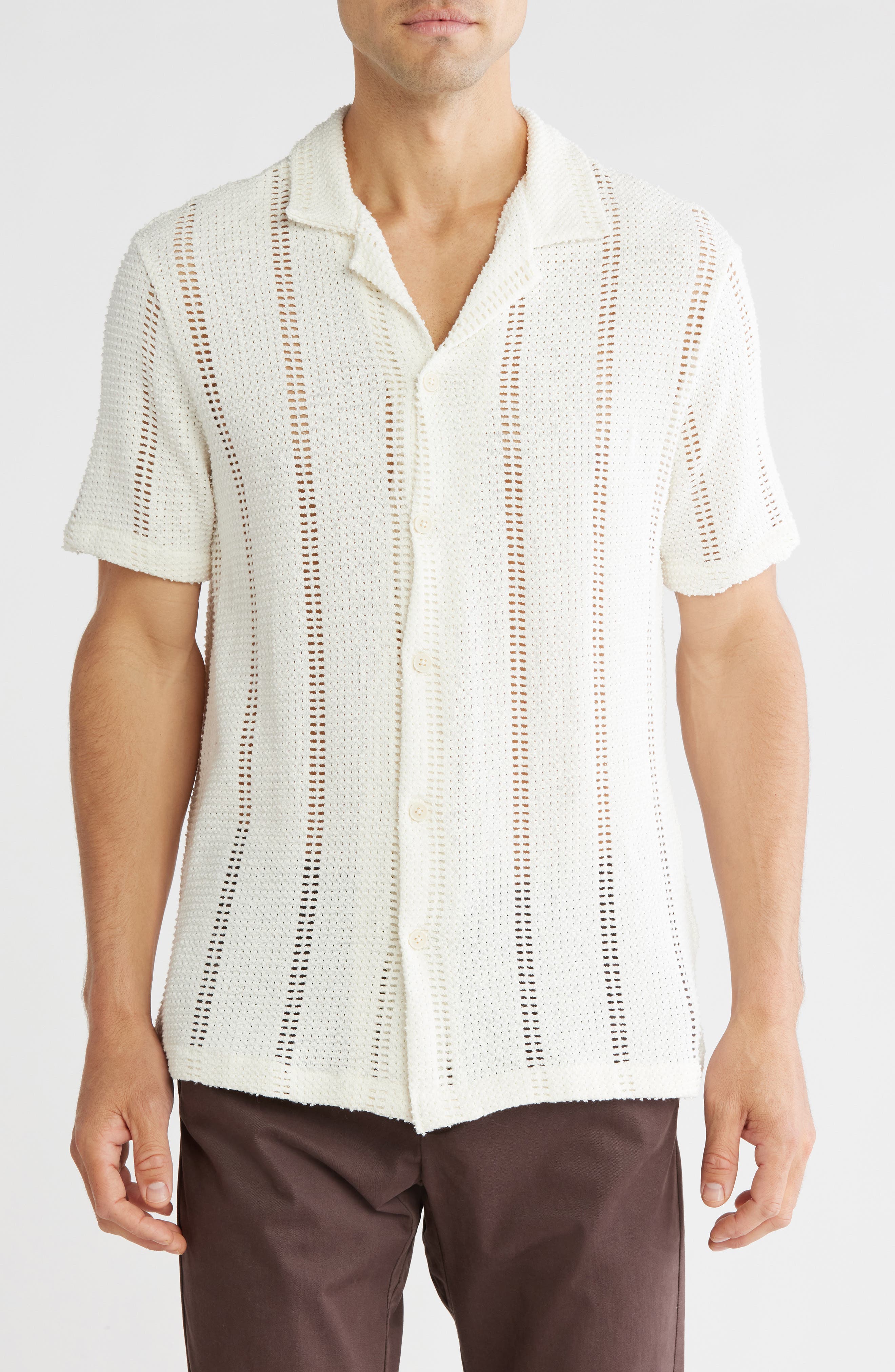 DENIM AND FLOWER Textured Crochet Relaxed Fit Shirt