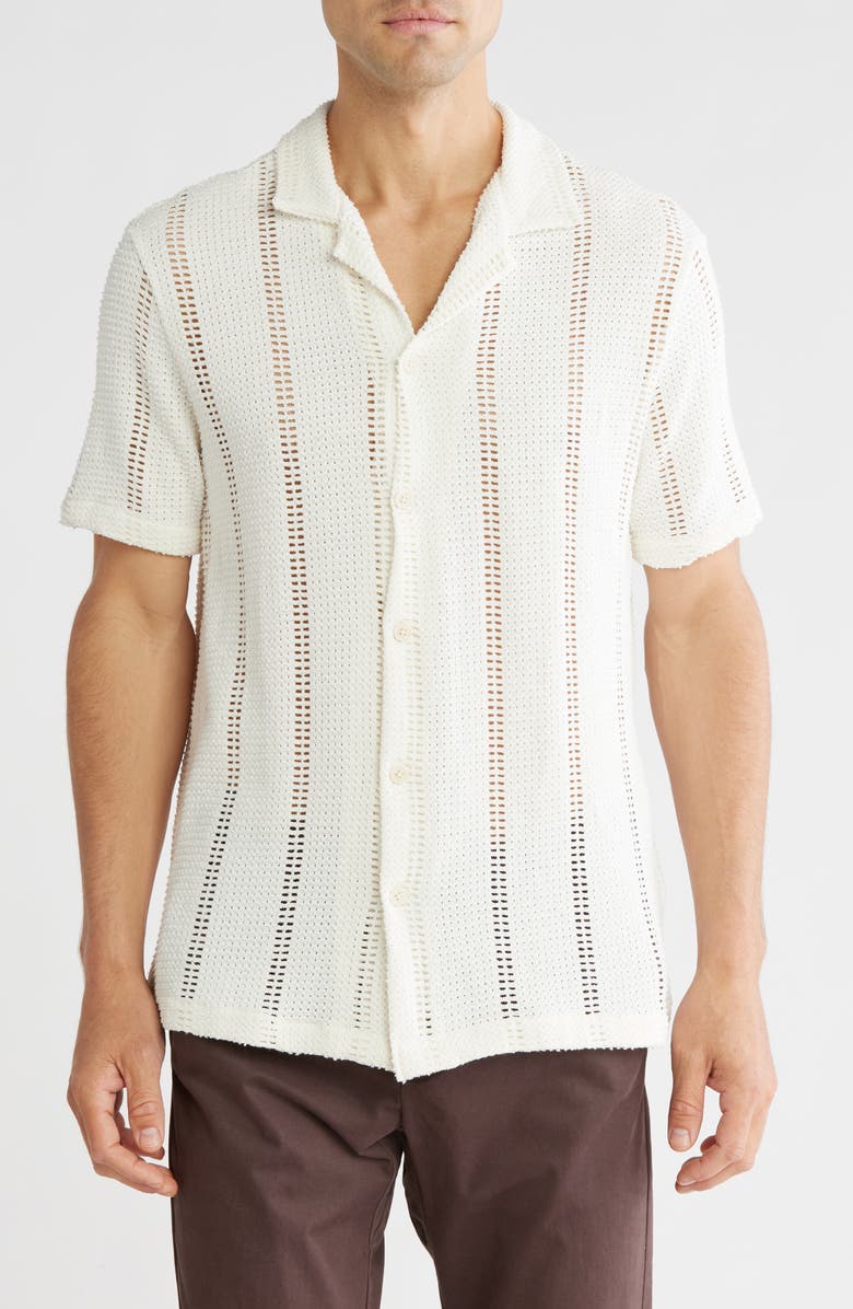 DENIM AND FLOWER Textured Crochet Relaxed Fit Shirt, Main, color, Cream