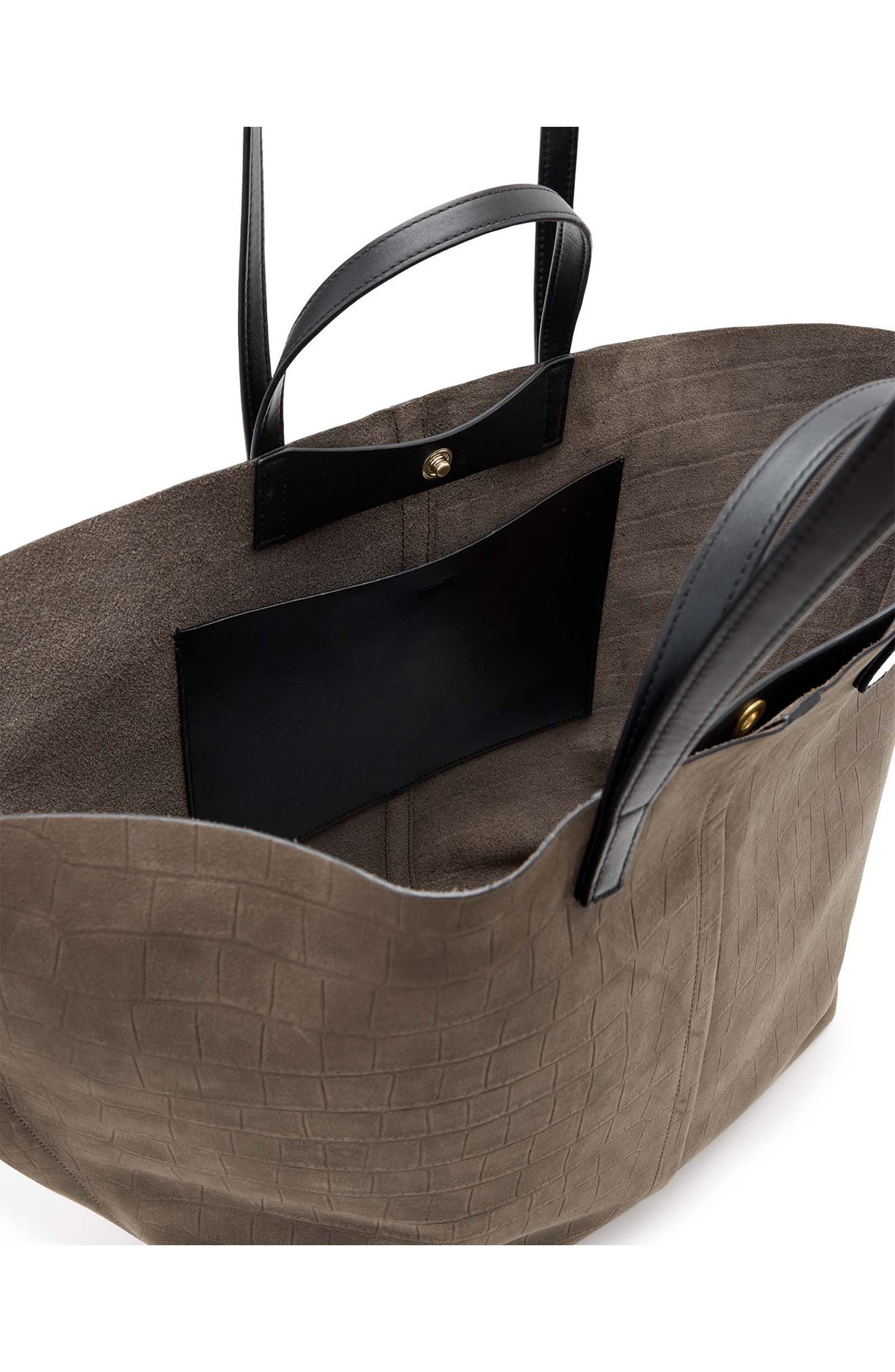 AllSaints Phoenix Crocodile Embossed Leather Tote, Alternate, color, 