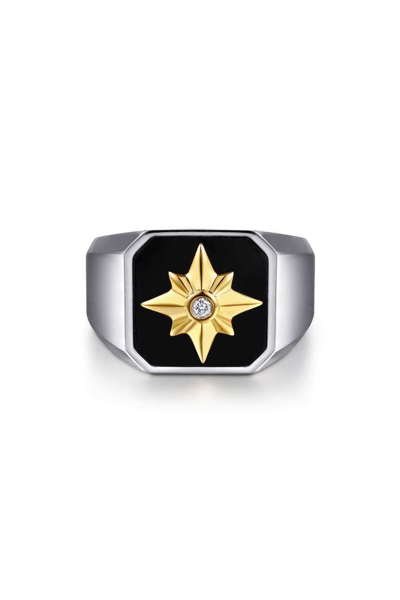 Men's Polaris Sterling Silver & 14k Gold Diamond & Onyx Signet Ring, Main, color, STERLING SILVER/ 14K YELL GOLD