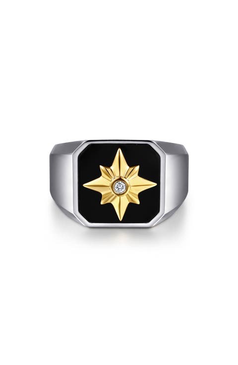 Men's Polaris Sterling Silver & 14k Gold Diamond & Onyx Signet Ring