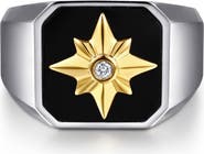 Gabriel & Co. Men's Polaris Sterling Silver & 14k Gold Diamond & Onyx Signet Ring