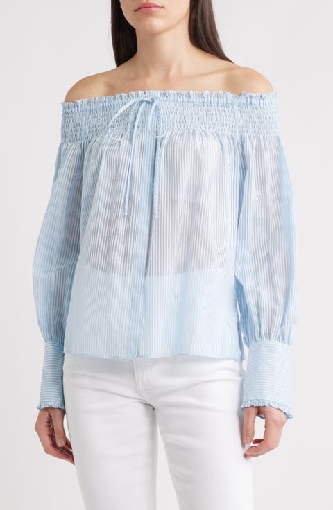 Robin Stripe Cotton & Silk Off the Shoulder Top
