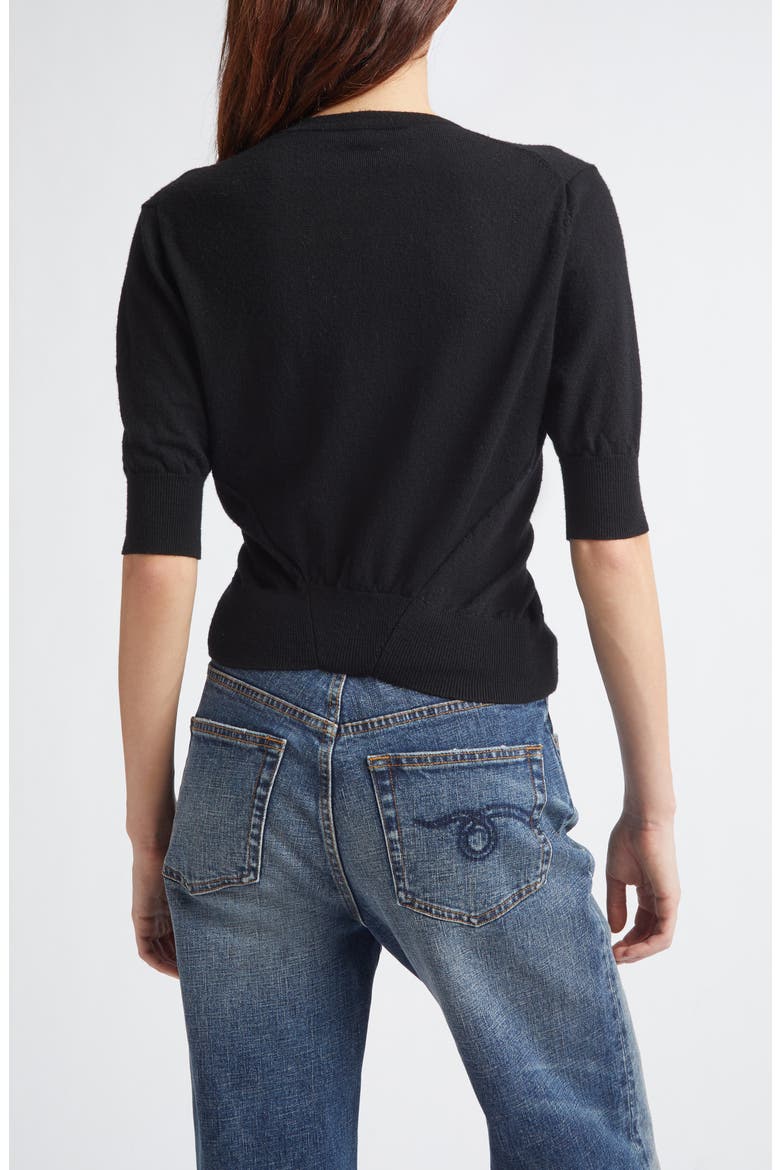 Elbow Sleeve Split Hem Merino Wool Cardigan, Alternate, color, BLACK