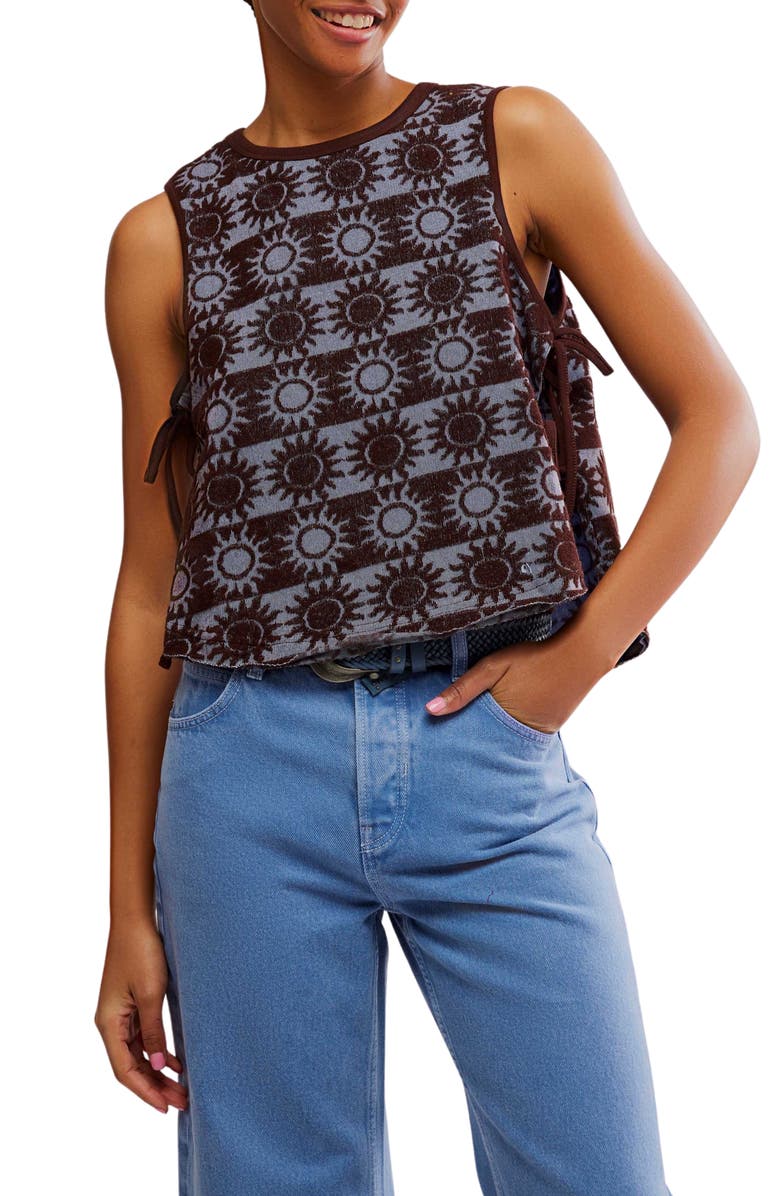 Free People Textured Cotton Terry Side Tie Top, Main, color, Blue Combo