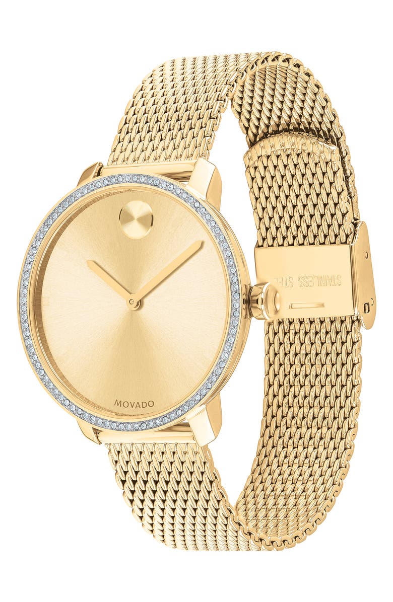 Movado Bold Crystal Bezel Mesh Strap Watch, 34mm, Alternate, color,