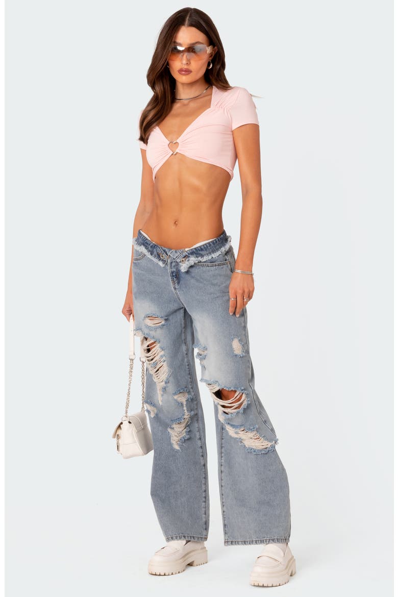 Foldover Low Rise Ripped Boyfriend Jeans, Alternate, color, LIGHT-BLUE