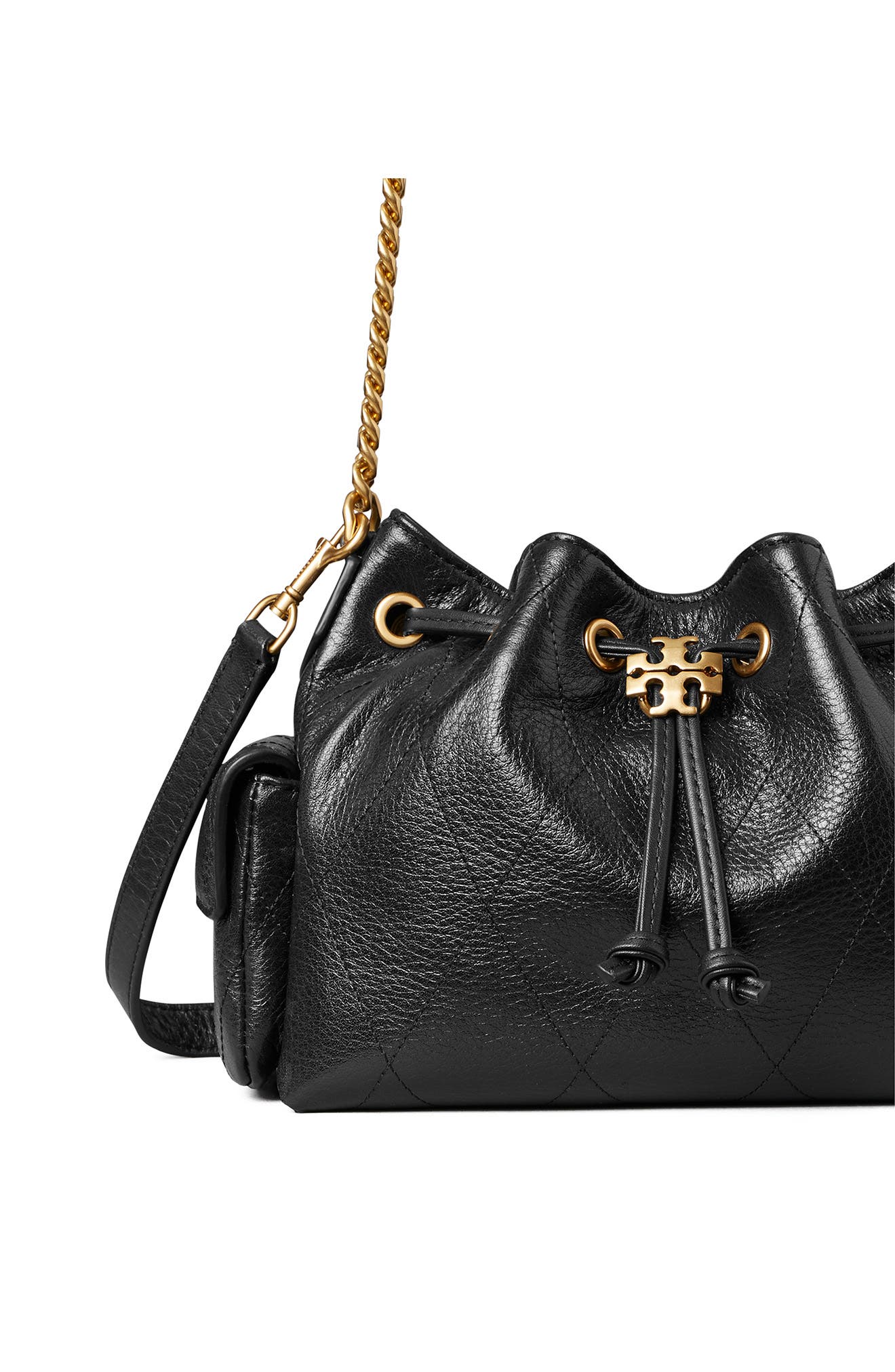 Charlie Quilted Mini Leather Drawstring Bag, Alternate, color, 1