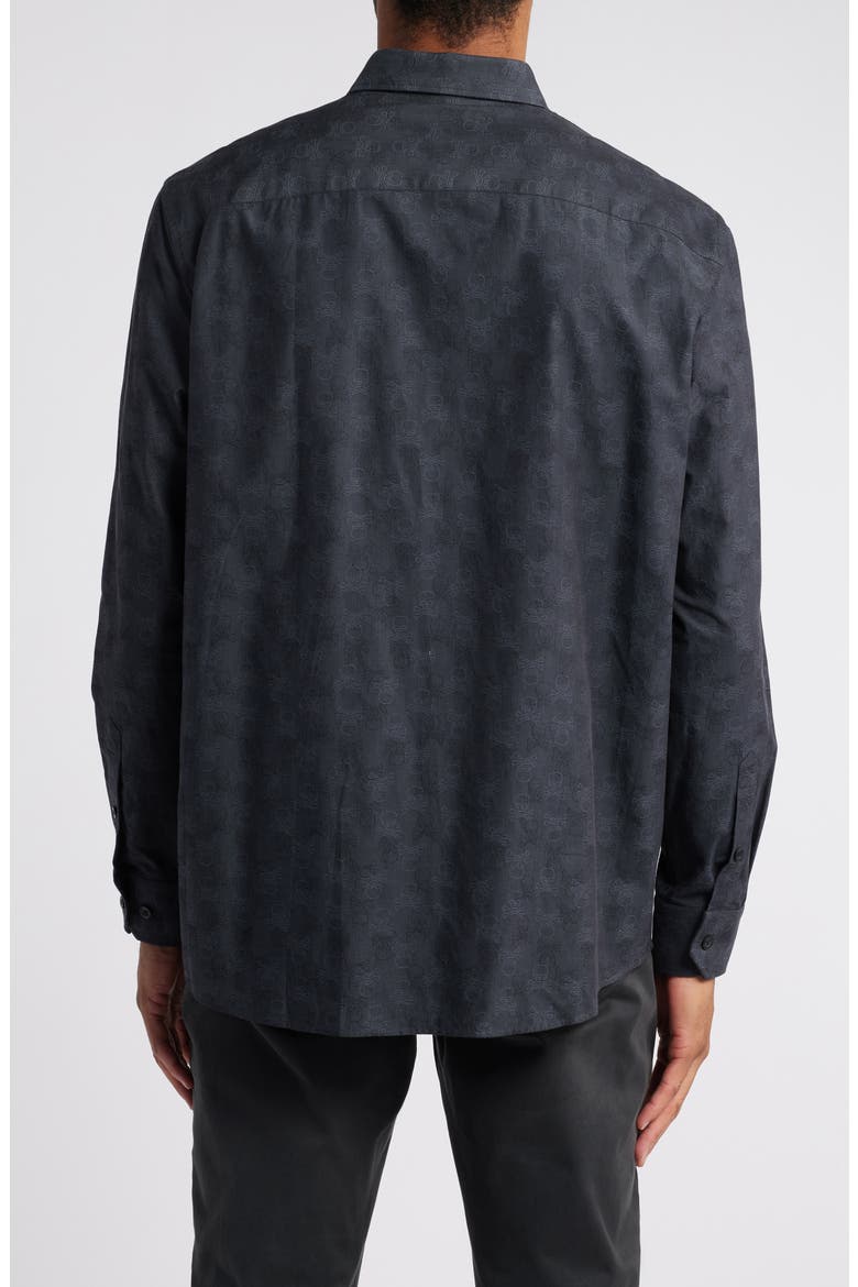 Jacquard Skull Button-Up Shirt, Alternate, color, BLACK