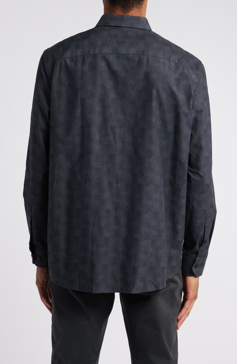 Johnston & Murphy Jacquard Skull Button-Up Shirt, Alternate, color, Black