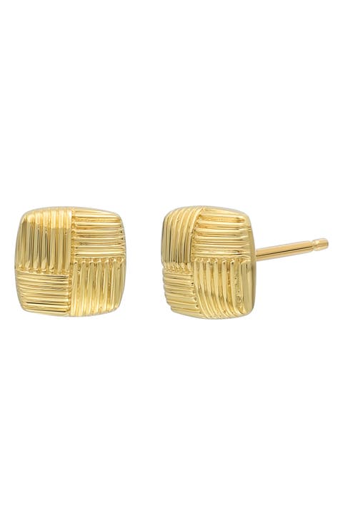 14K Gold Crosshatched Stud Earrings (Nordstrom Exclusive)