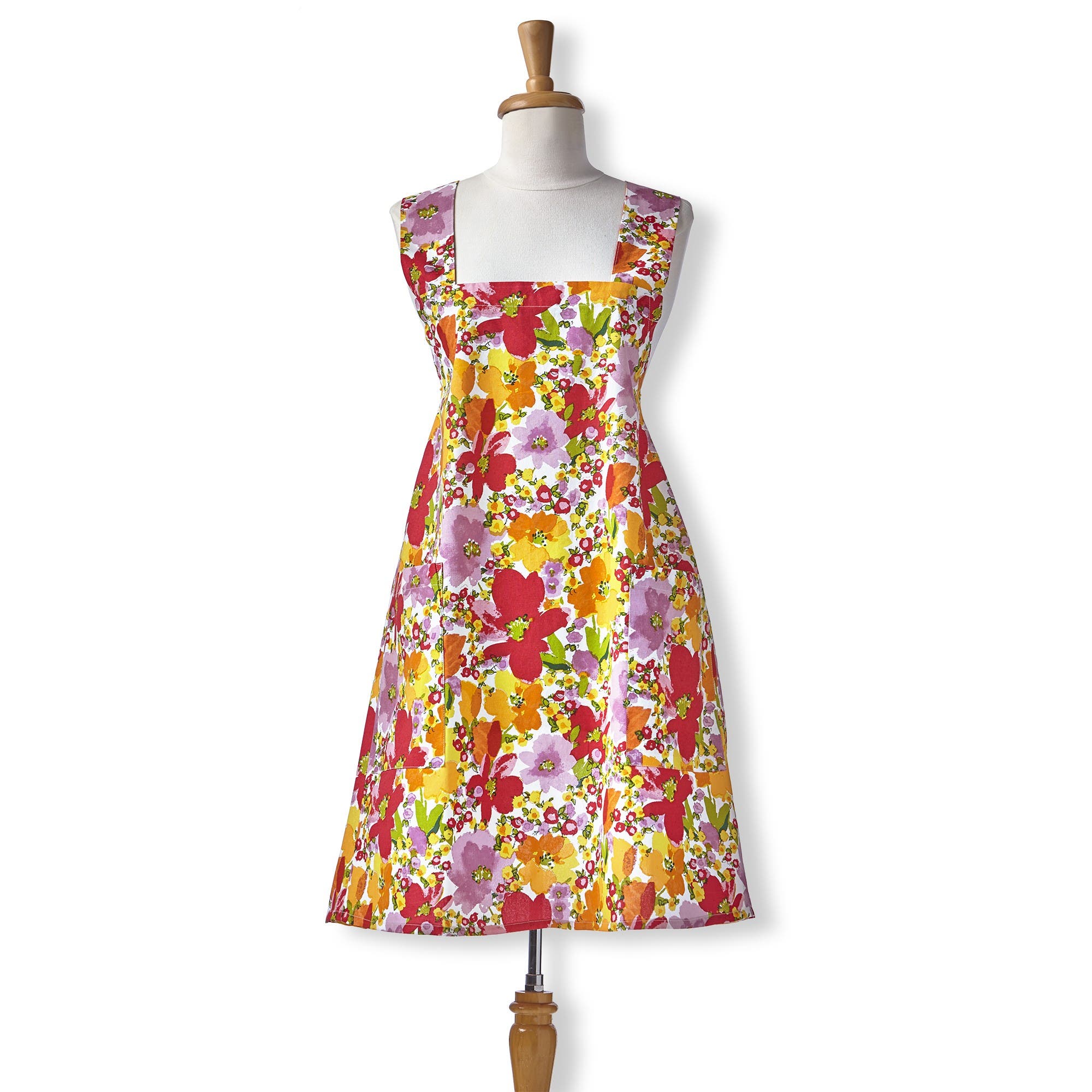 Tag Springtime Floral Pinafore Smock Cotton Apron With Pockets In Multi