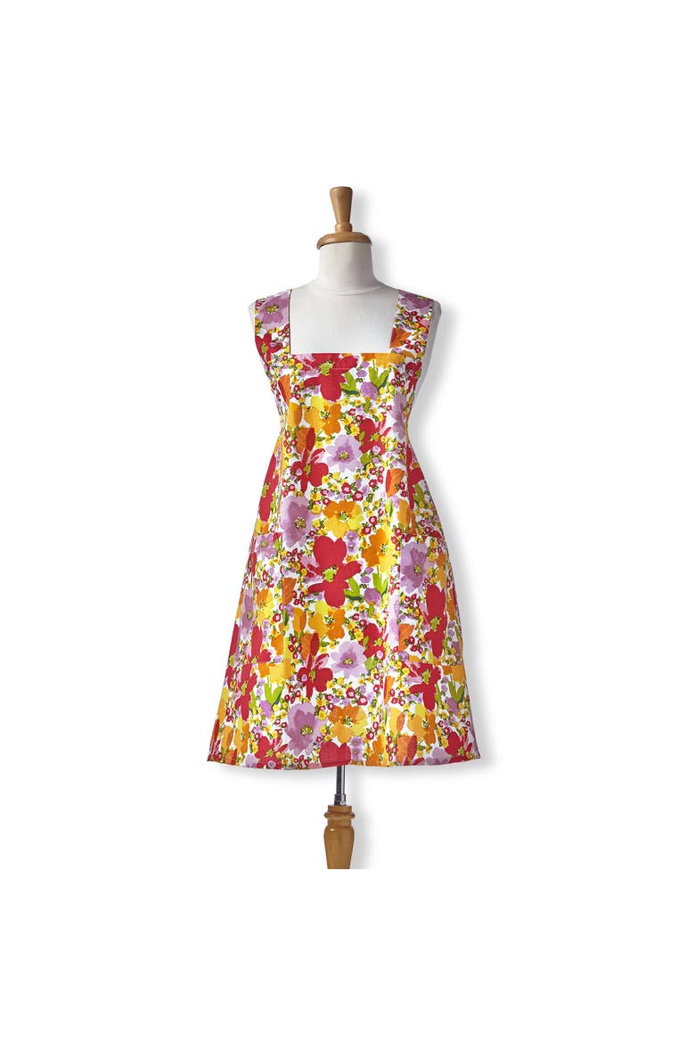 Springtime Floral Pinafore Smock Cotton Apron with Pockets, Main, color, Pink
