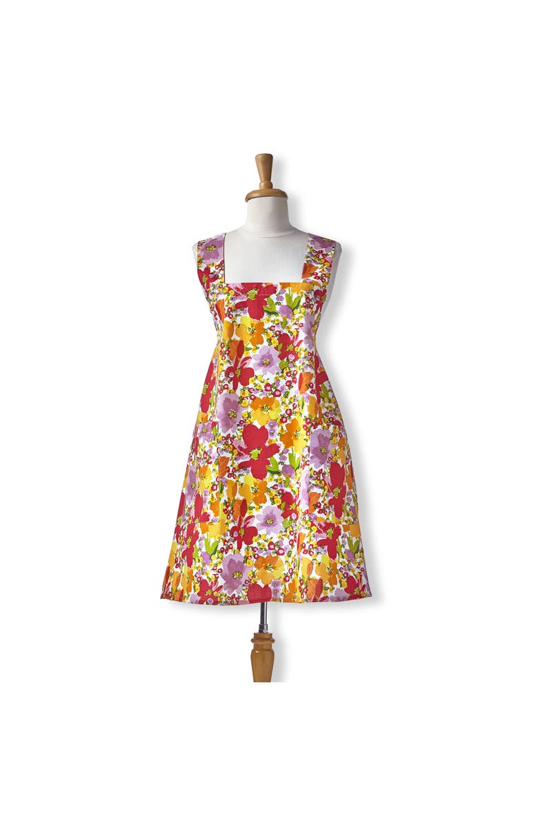 tag Springtime Floral Pinafore Smock Cotton Apron with Pockets, Main, color, Pink