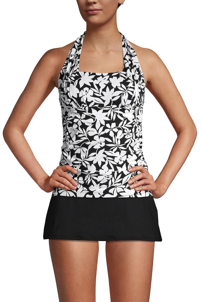 Chlorine Resistant Square Neck Halter Tankini Swimsuit Top, Main, color, Black Havana Floral