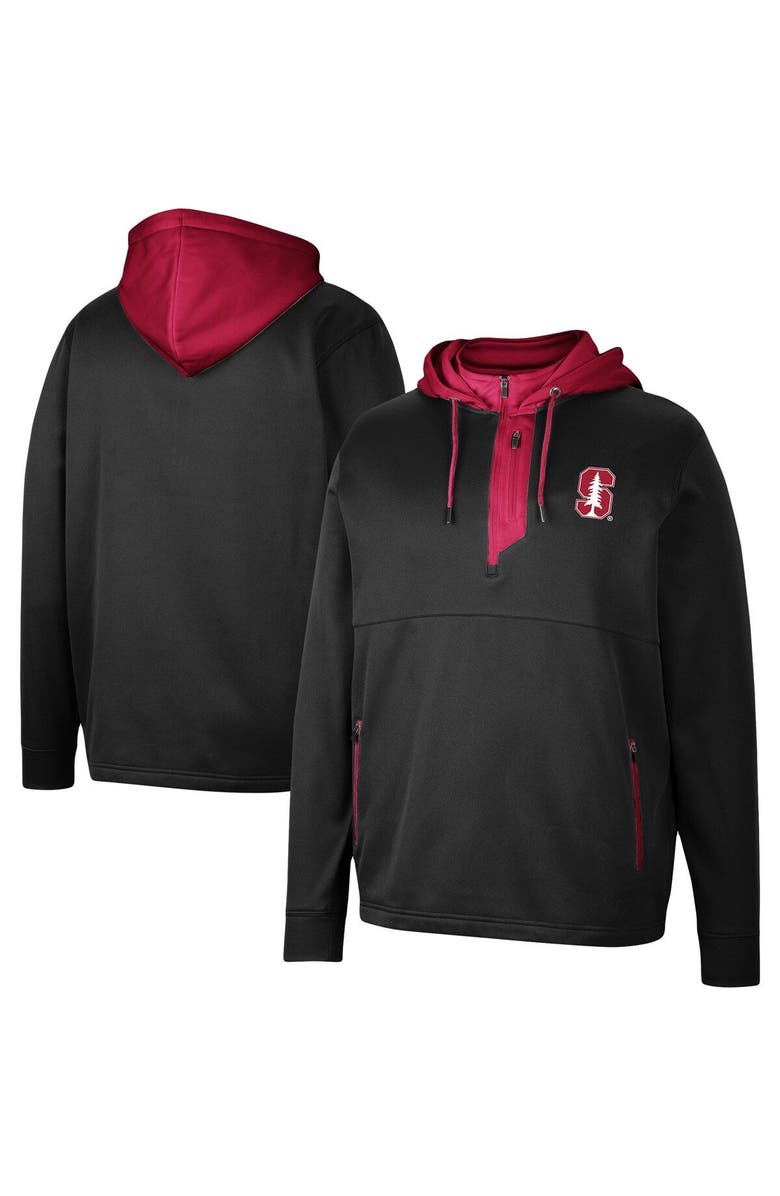 COLOSSEUM Men's Colosseum Black Stanford Cardinal Luge 3.0 Quarter-Zip Hoodie, Main, color, 