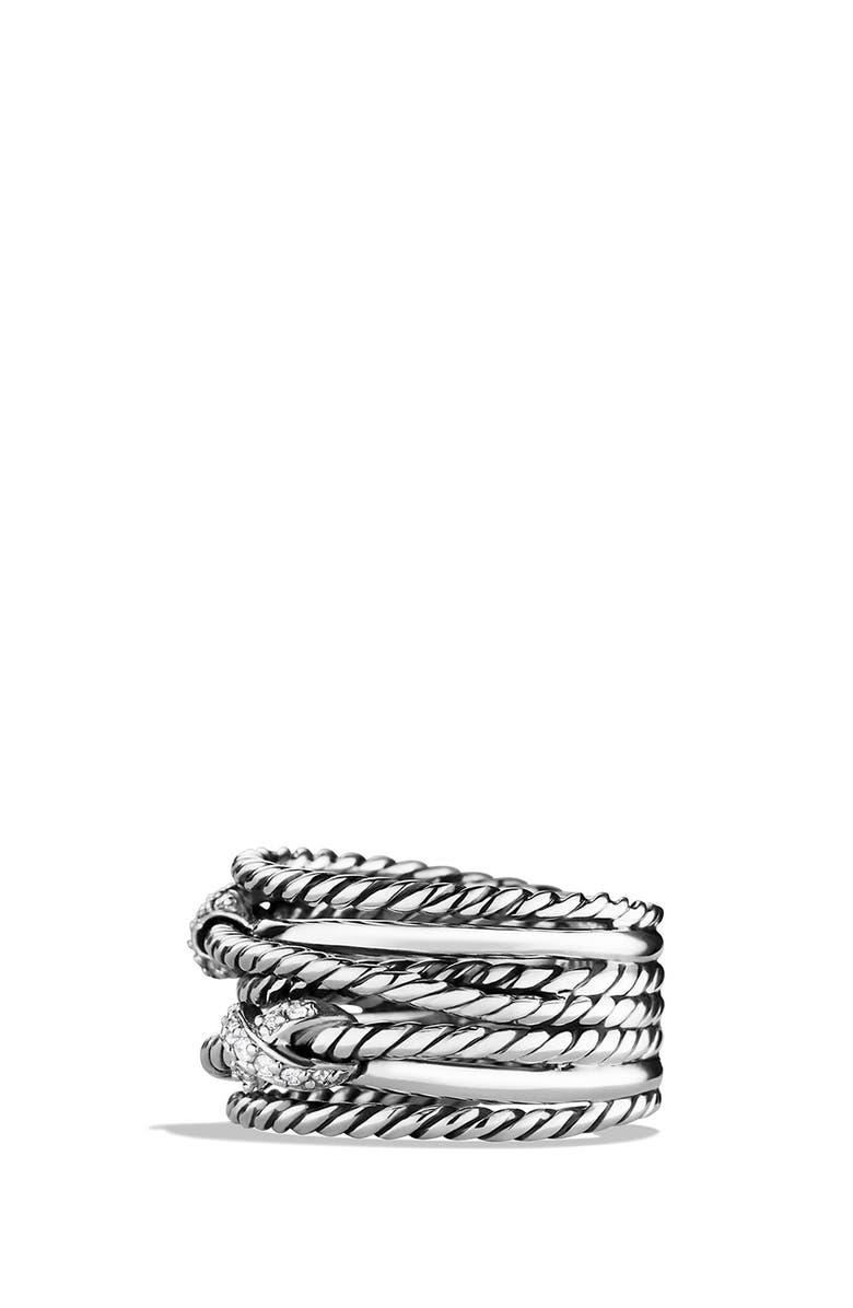 David Yurman Double 'X Crossover' Ring with Diamonds, Alternate, color, 