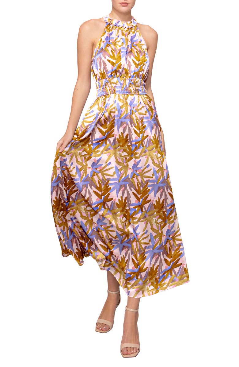 MELLODAY Print Ruffle Sleeveless Maxi Dress, Main, color, Blush Multi