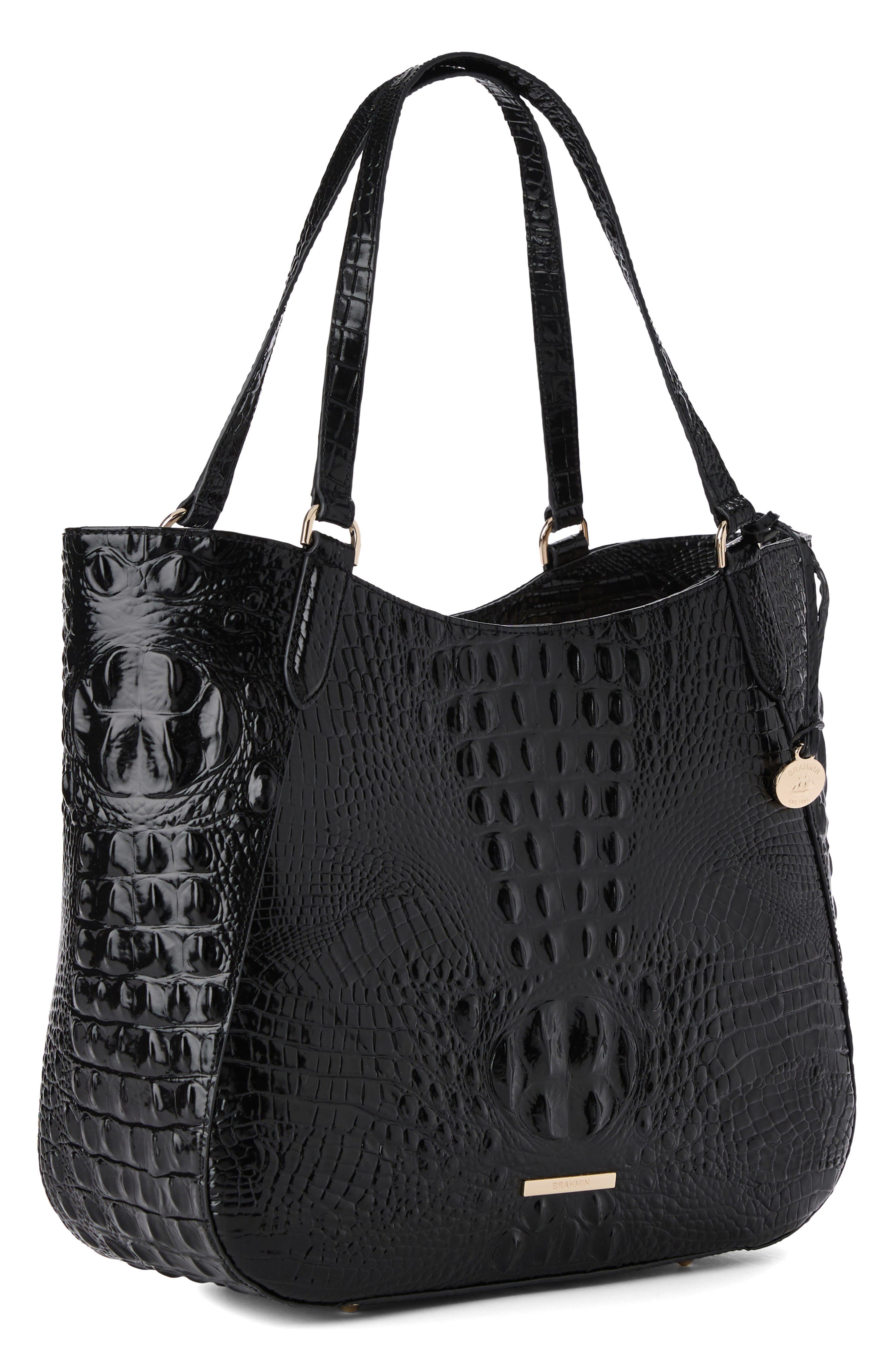 Brahmin Aliza Croc Embossed Leather Tote, Alternate, color, Black Melbourne