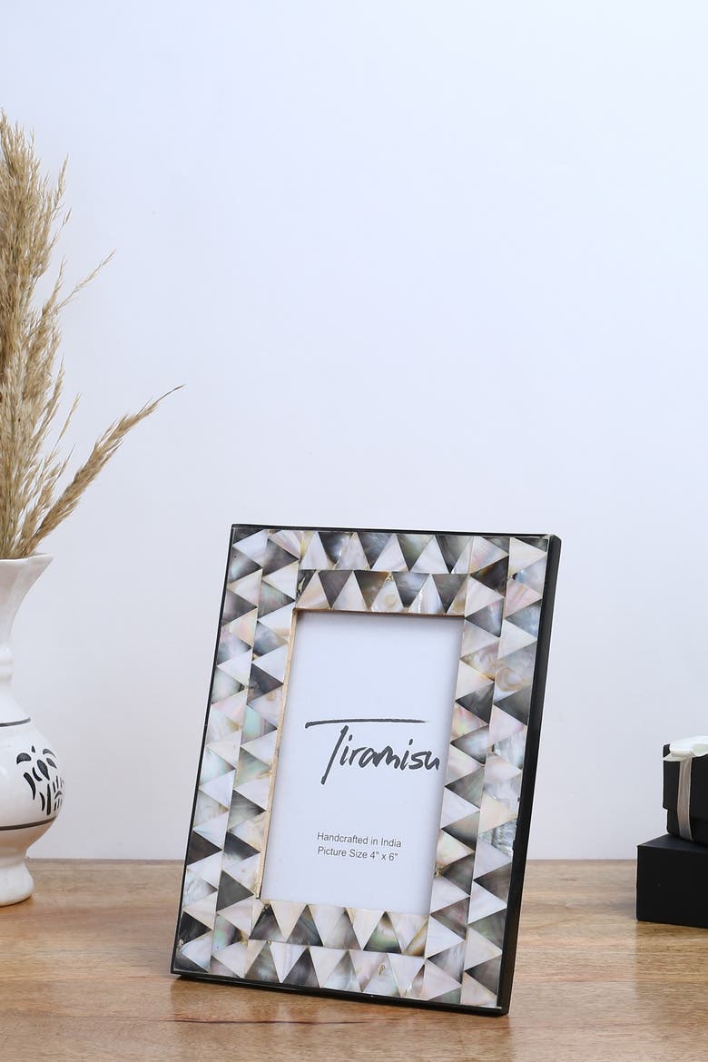 Mother-of-Pearl Picture Frame - Half Diamond Pattern, Main, color, IVORY