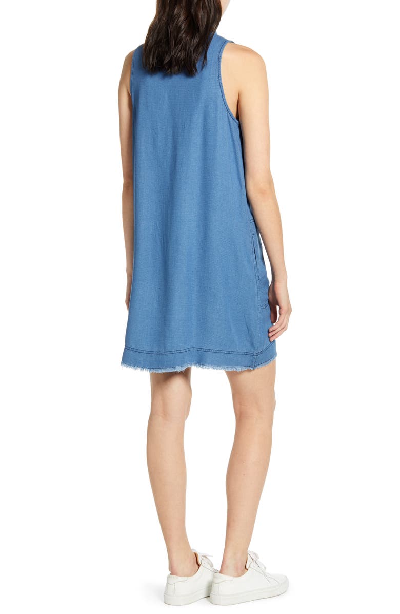 Splendid Tie Neck Sleeveless Chambray Shift Dress, Alternate, color,