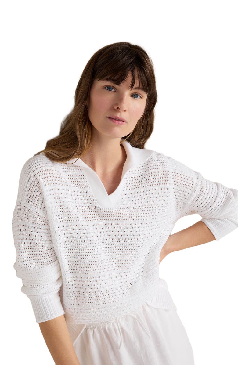 Haven Well Within Cotton Mixed Stitch Johnny Collar Sweater, Main, color, White