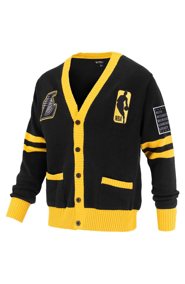 FISLL Unisex FISLL Black Los Angeles Lakers Logoman Shadow Collection Full-Button Cardigan Sweater, Alternate, color, Black