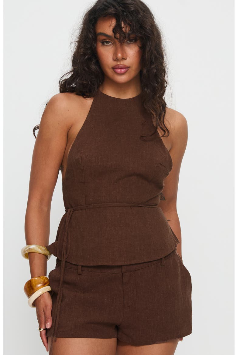 Stara Halter Linen Top, Main, color, CHOCOLATE