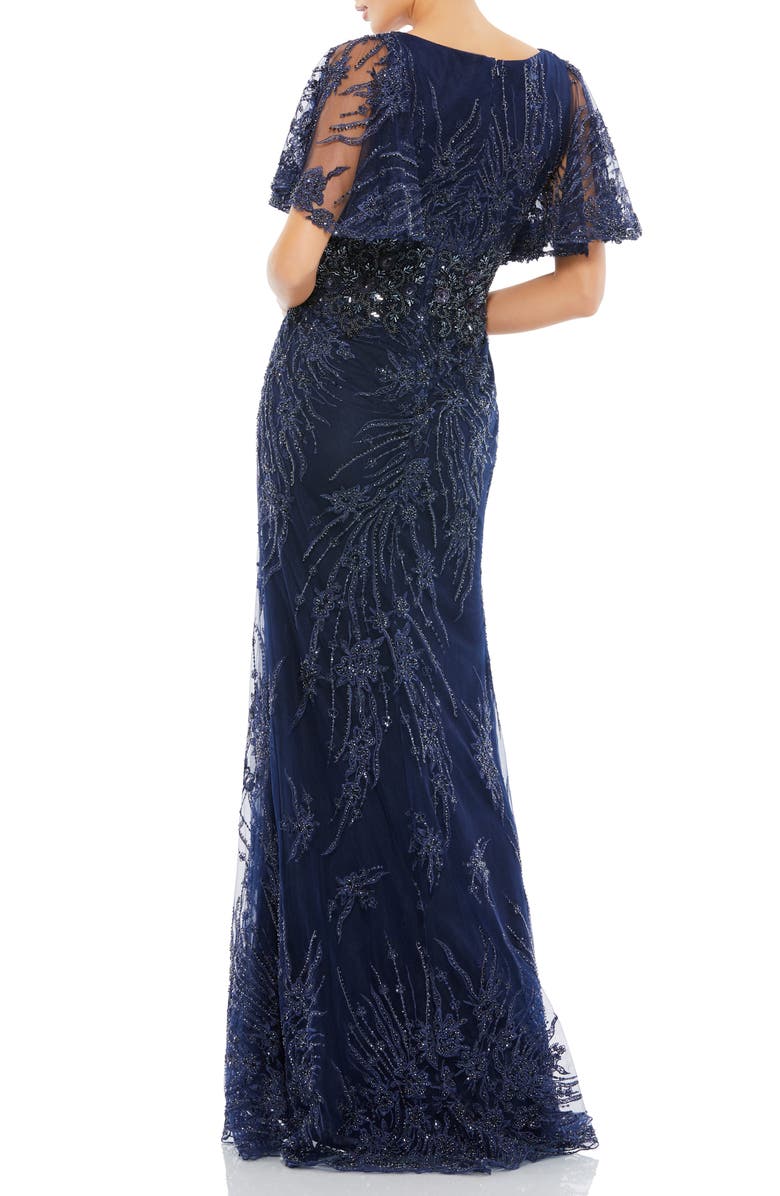 Mac Duggal Sequin Butterfly Sleeve Lace Gown, Alternate, color,