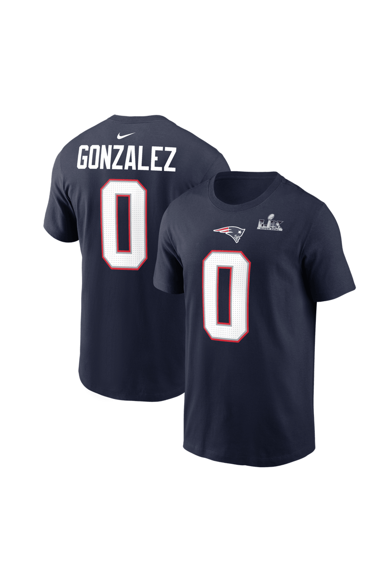 Nike Men's Nike Christian Gonzalez Navy New England Patriots Super Bowl LX Patch Name & Number T-Shirt, Main, color, Navy