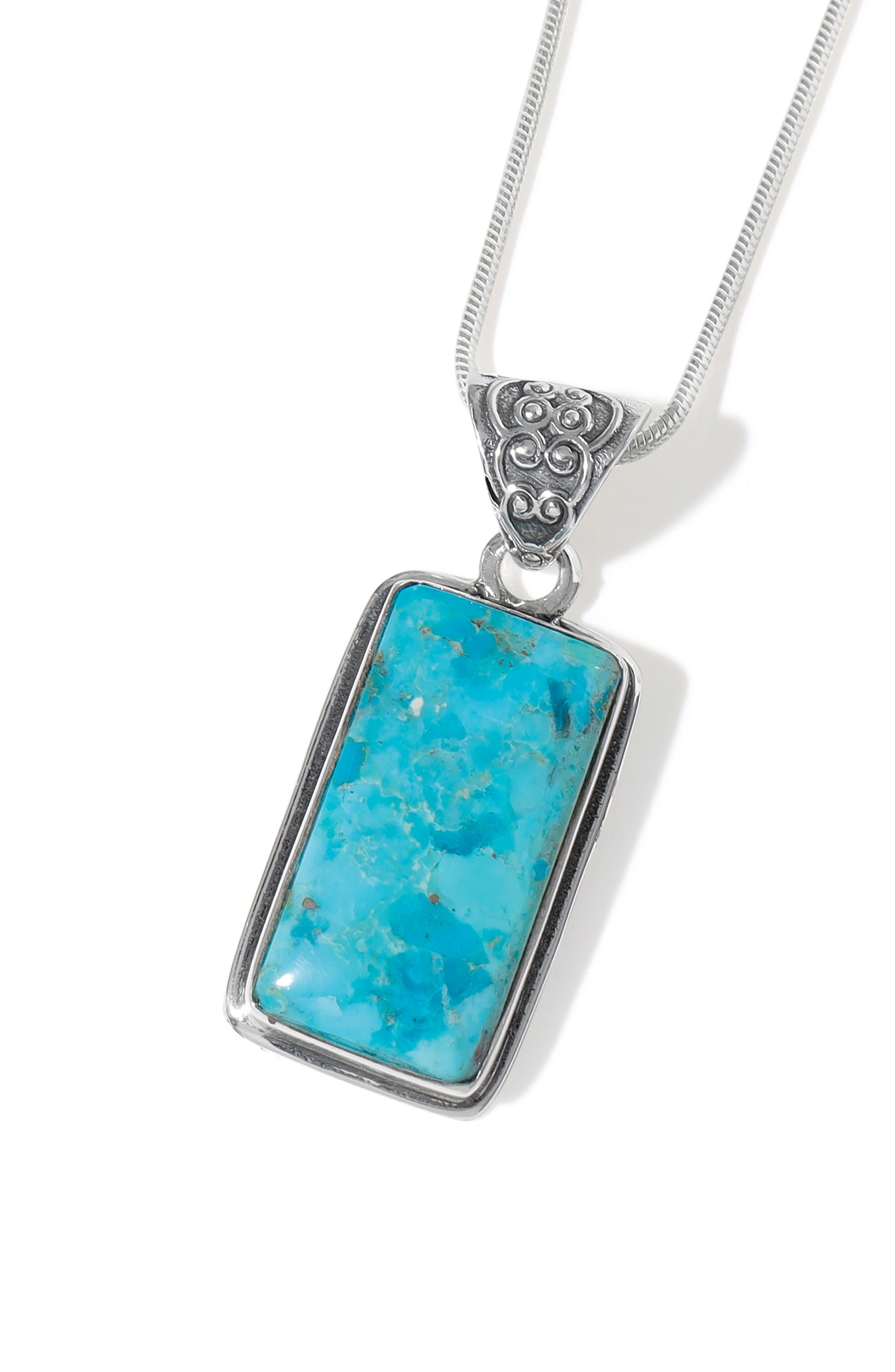 Silver Plated Turquoise Pendant Necklace