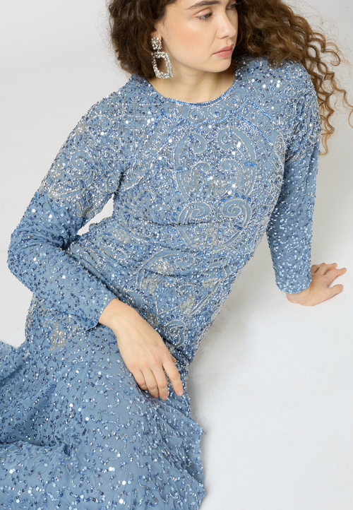 Maryisa Modest Embellished Sequin Beaded Maxi Occasional Dress