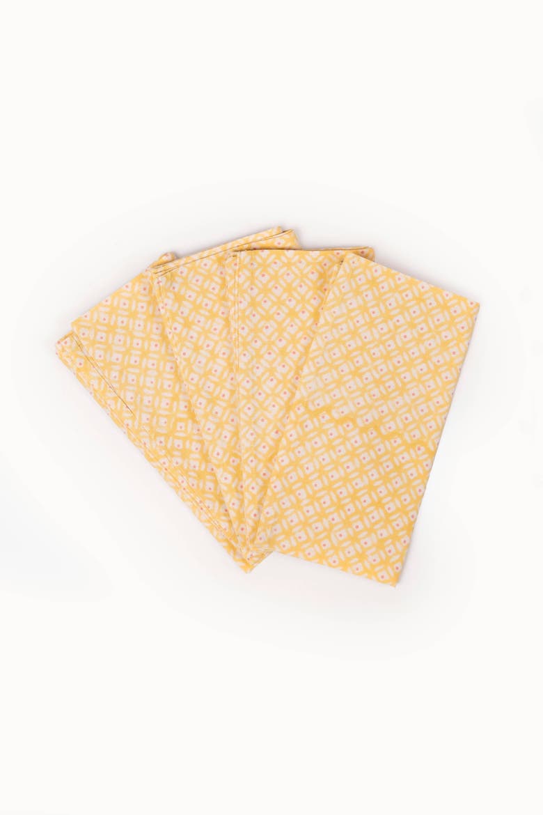 Sunwashed Geometric Block Print Napkins Set of 4, Main, color, Yellow