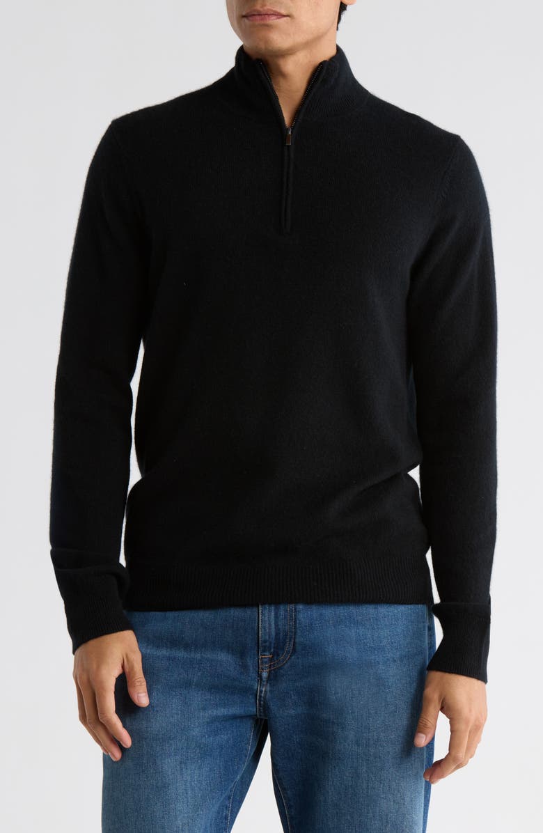 Nordstrom Cashmere Quarter Zip Sweater, Main, color, Black Caviar