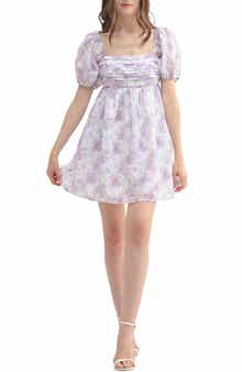 All in Favor Floral Pleat Bodice Short Sleeve Babydoll Minidress