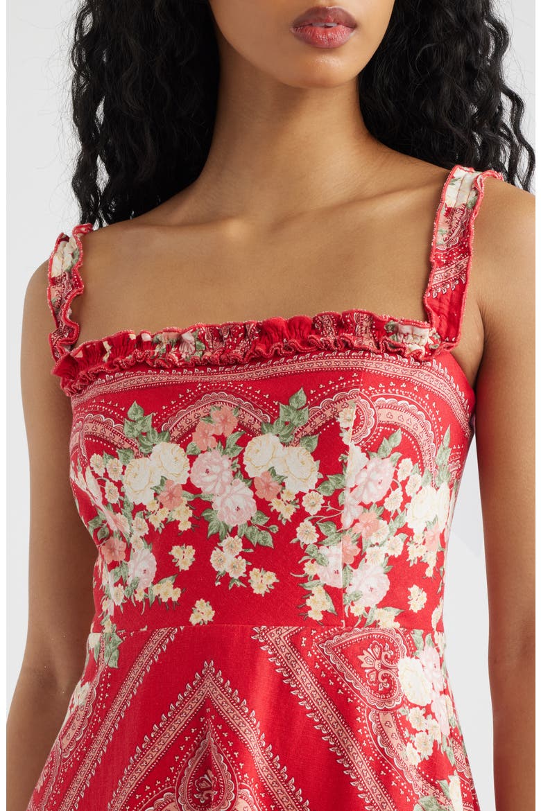 dark red arabella dress Arabella Floral Linen Blend Midi Dress (Women)