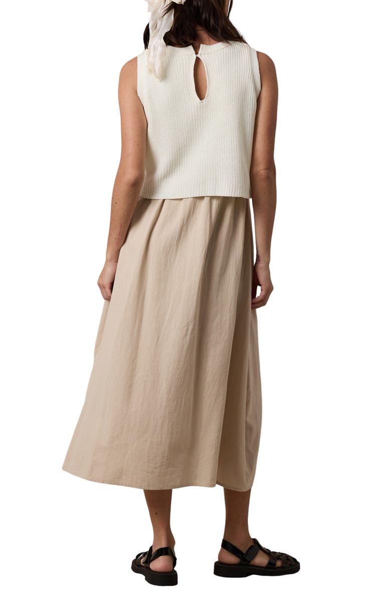 WISHLIST Mixed Media Midi Dress, Alternate, color, Off White/ Taupe