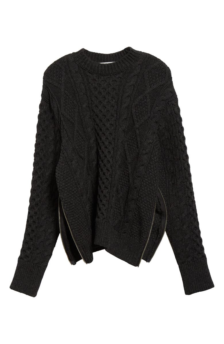 MONSE Oversize Side Zip Wool Cable Stitch Sweater, Alternate, color, 