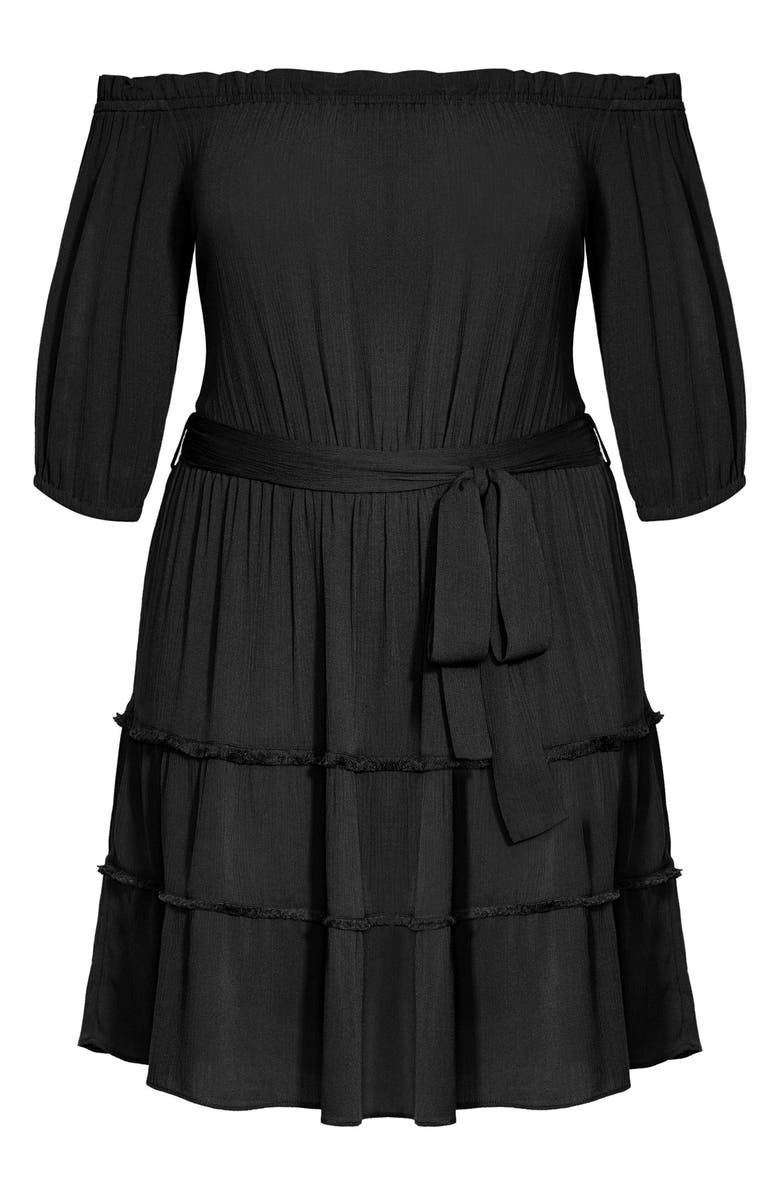 City Chic Fiesta Fringe Off the Shoulder Dress, Alternate, color, 