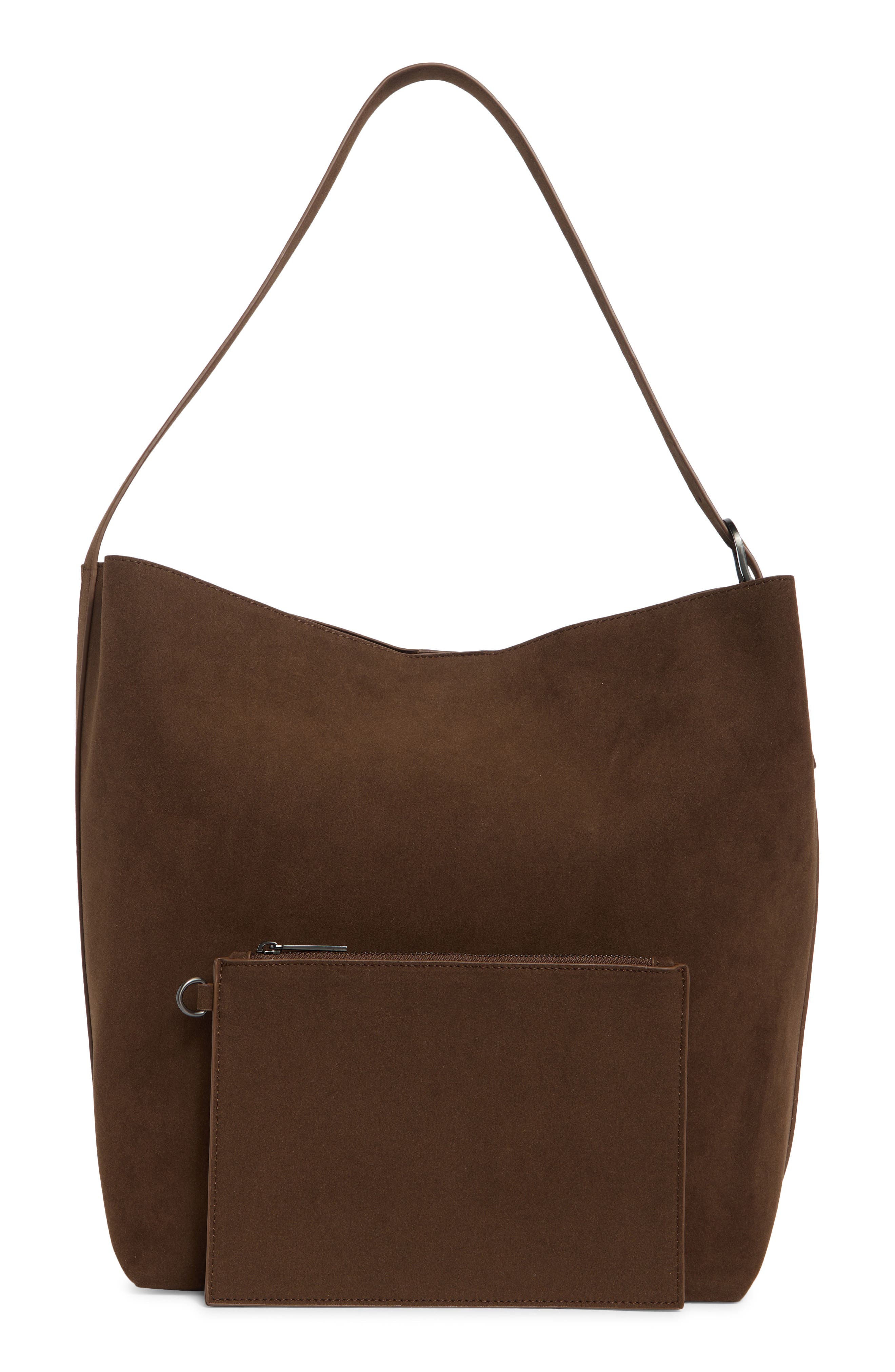 Slouchy Bucket Shoulder Bag with Pouch, Alternate, color, CHOCOLATE