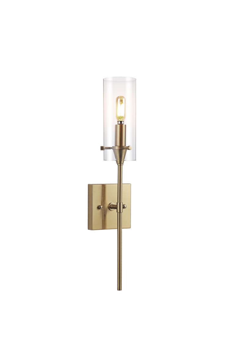 Cato 1-Light Bohemian Farmhouse Iron/Glass LED Sconce, Main, color, Brass Gold
