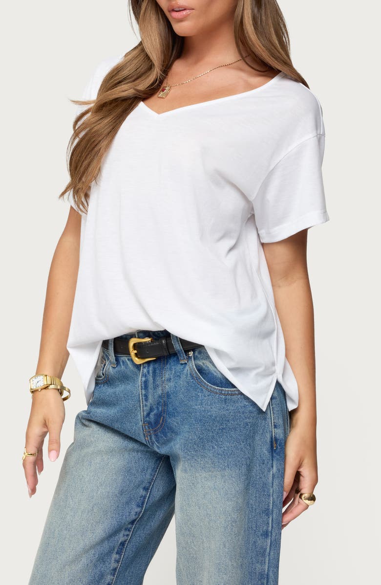 EDIKTED Sonora Oversize V-Neck T-Shirt, Alternate, color, White