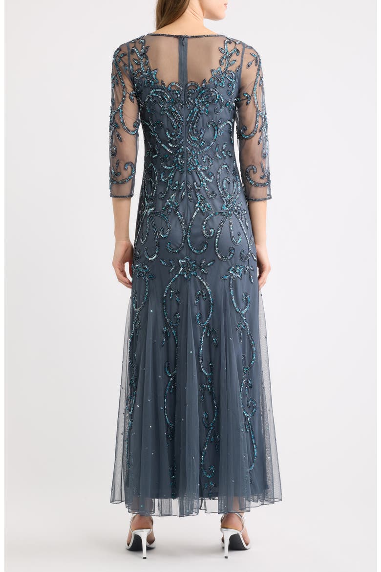 Beaded Illusion Neck Gown, Alternate, color, SOFT GREY