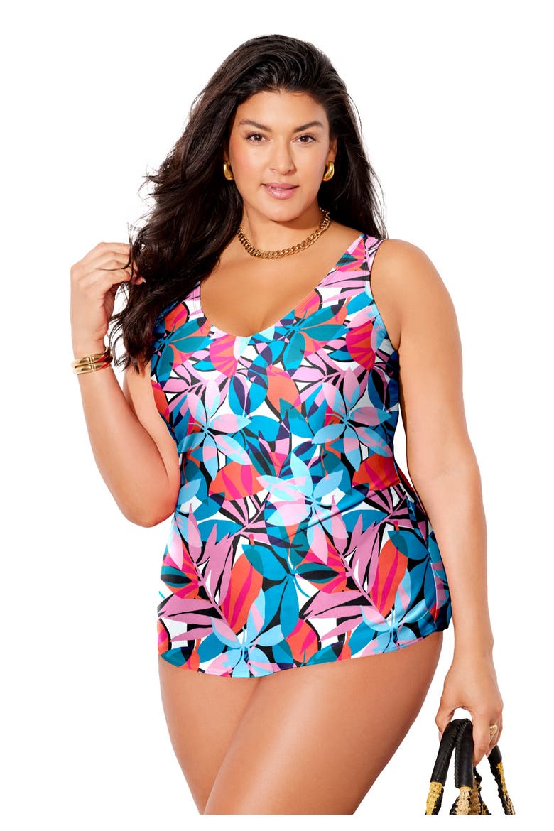 Sarong Front One Piece Swimsuit, Main, color, Rio Tropical